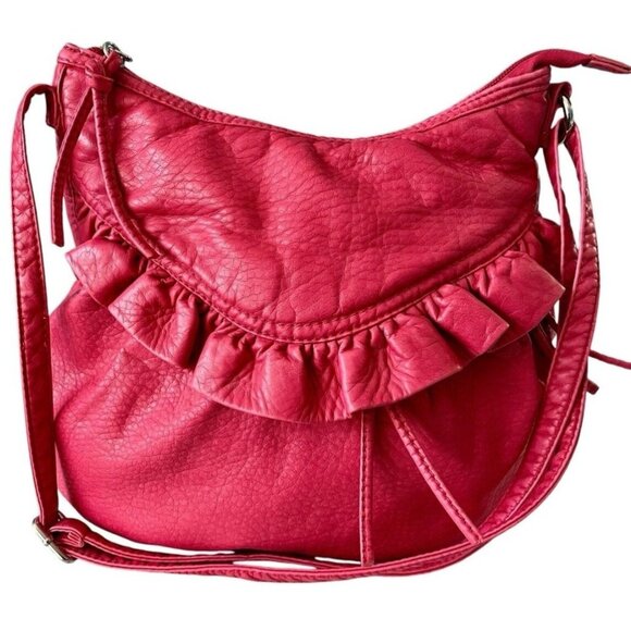 Red by Marc Ecko Slouchy Hobo‎ Crossbody Shoulder Bag Medium Red Ruffle Tassel - Picture 1 of 9